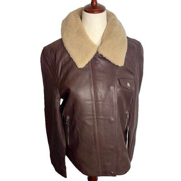 Madewell $625 Sherpa-Collar Asymmetric Zip-Front Jacket in Leather Size S NS382 - Picture 2 of 14